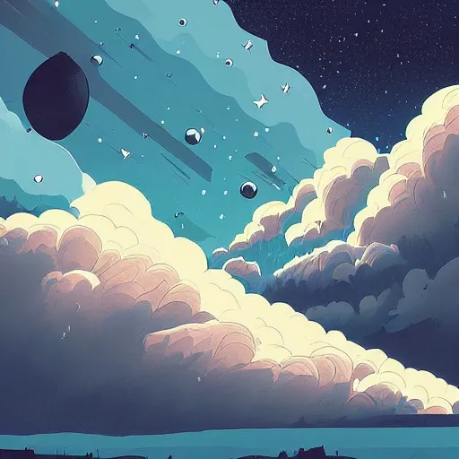 Image similar to ilya kuvshinov, mcbess, rutkowski, illustration of an amazing meteor shower