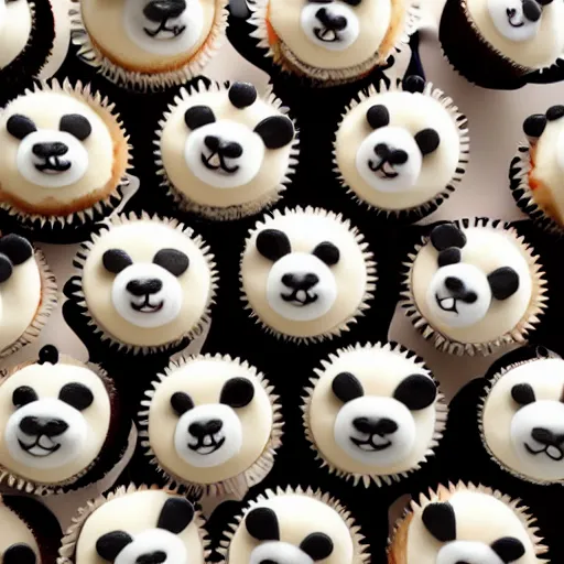 Prompt: beautiful panda cupcakes, food photography, centered, bokeh, studio lighting