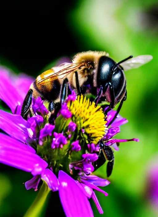 Image similar to a macro photo of a bee on a flower