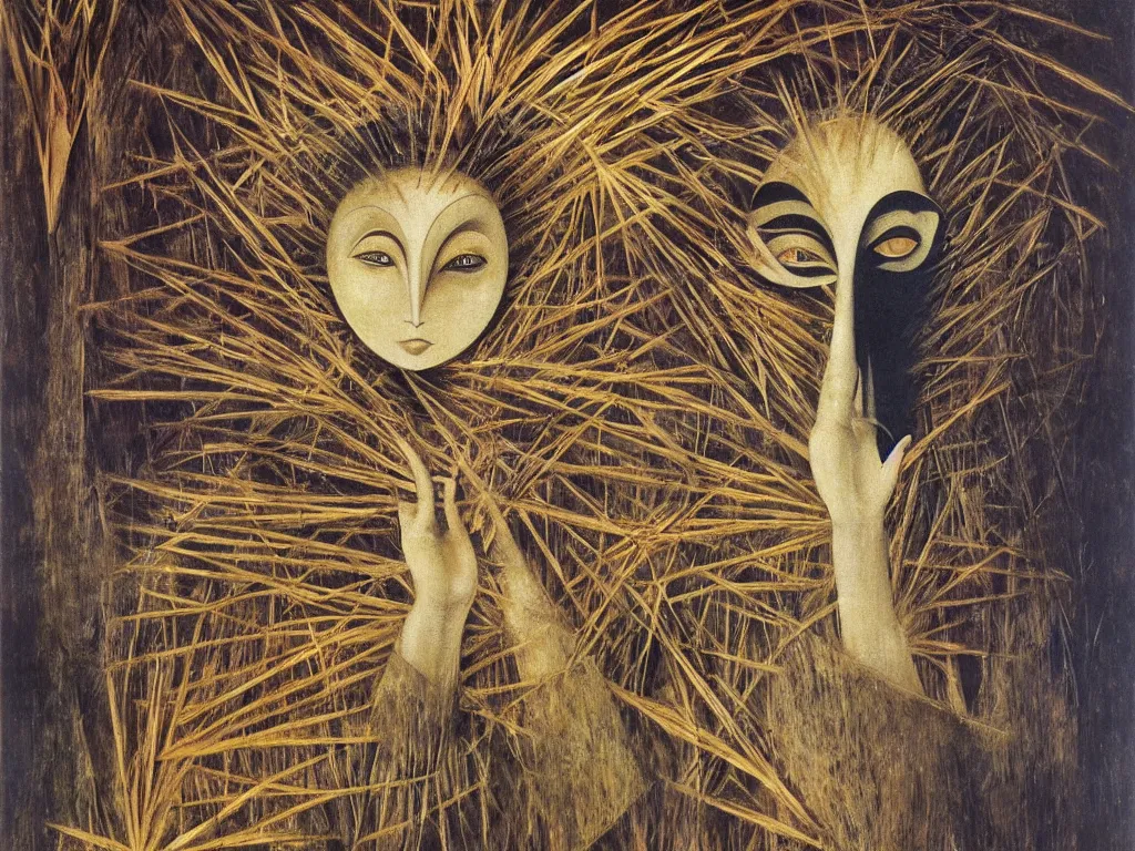 Prompt: the mother of all masks. painting by remedios varo, aoshima chiho