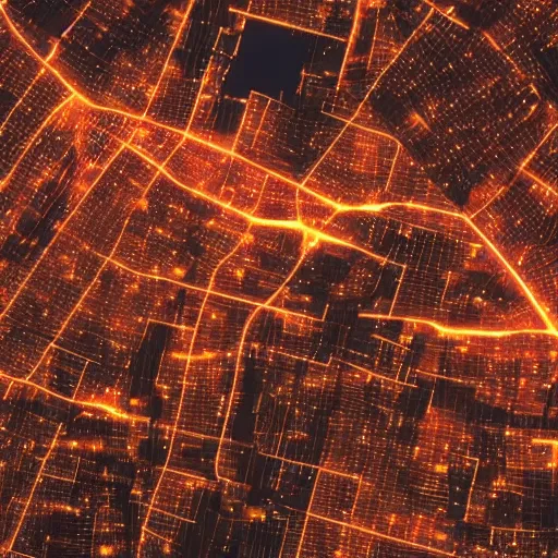 Prompt: satellite view of a metropolis at night, pink lighting