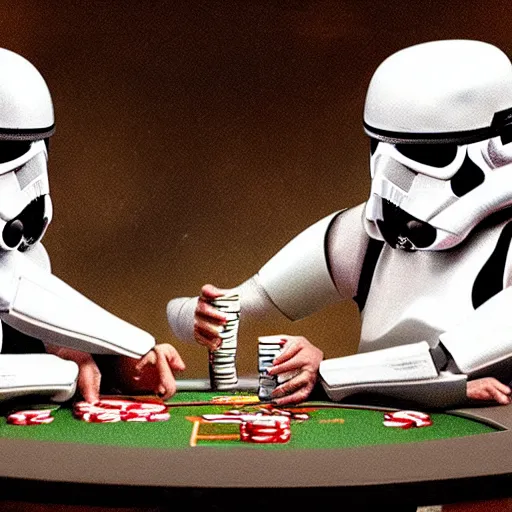 Image similar to stormtroopers playing poker, trending on artstation