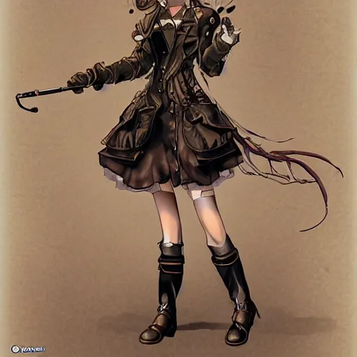 Prompt: A girl in a steampunk style costume by Range Murata