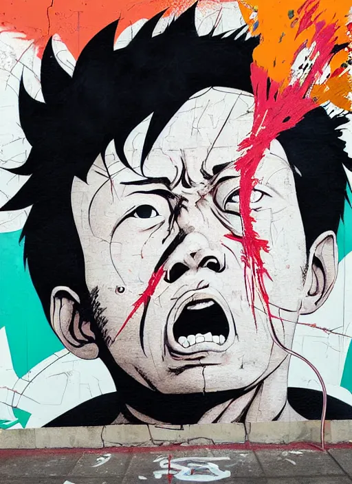 Prompt: portrait of tetsuo from akira, by sachin teng, organic, cables, matte painting, geometric shapes, hard edges! graffiti, street art