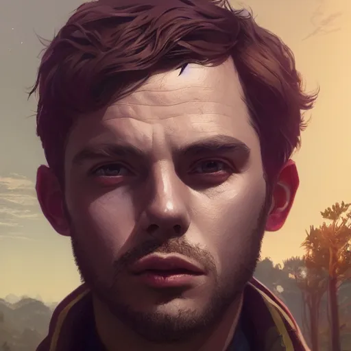 Image similar to highly detailed portrait, young man 🤖, in gta v, stephen bliss, unreal engine, fantasy art by greg rutkowski, loish, rhads, ferdinand knab, makoto shinkai and lois van baarle, ilya kuvshinov, rossdraws, tom bagshaw, global illumination, radiant light, detailed and intricate environment