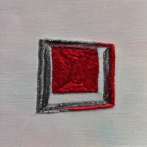 Prompt: chrome spheres on a red cube, embroidery