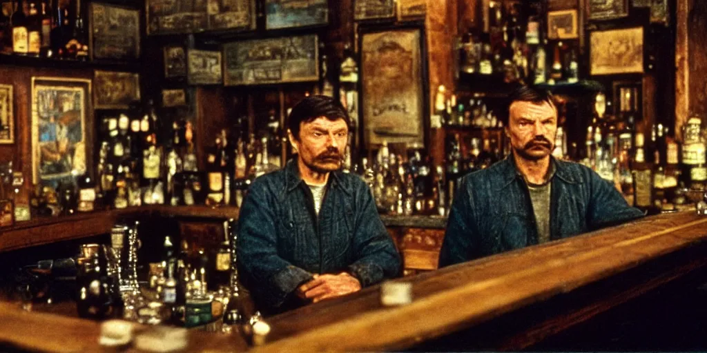 Image similar to detailed medium format photo, polaroid still from tarkovsky movie, joe rogan sitting at the bar from cheers, haze, high production value, intricate details, 8 k resolution, hyperrealistic, hdr, photorealistic, high definition, tehnicolor, award - winning photography, masterpiece, amazing colors