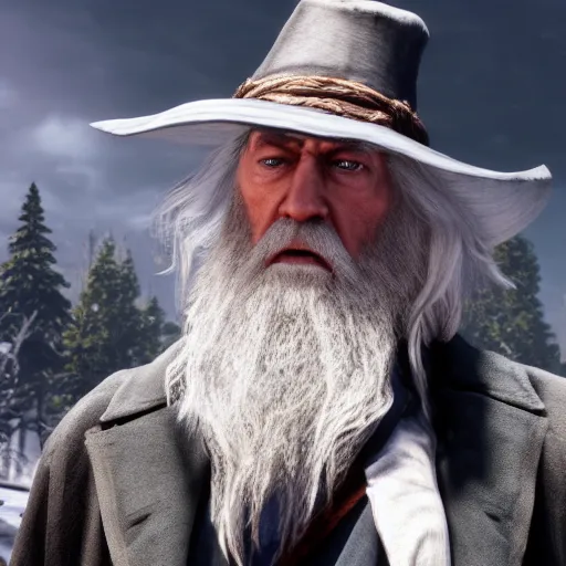 Image similar to Film still of Professor Dumbledore, from Red Dead Redemption 2 (2018 video game)