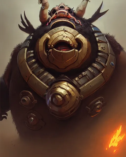 Prompt: roadhog from overwatch, character portrait, portrait, close up, concept art, intricate details, highly detailed by greg rutkowski, michael whelan and gustave dore