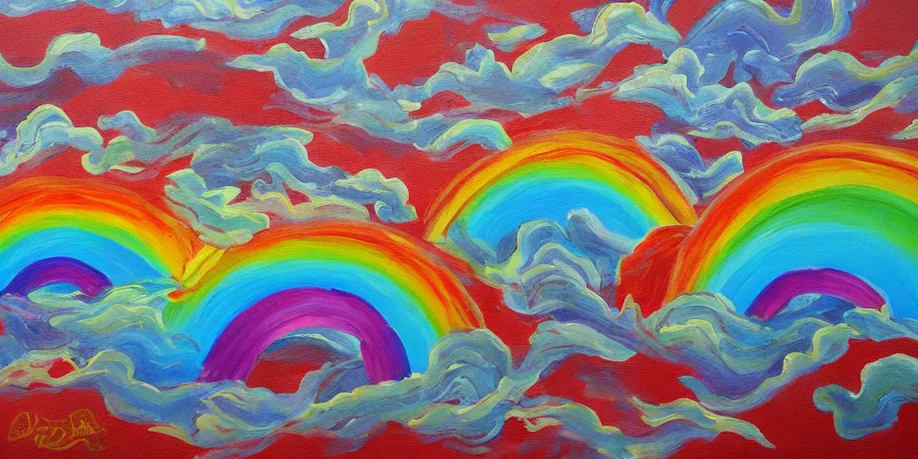 Prompt: detailed painting of rainbows in objects