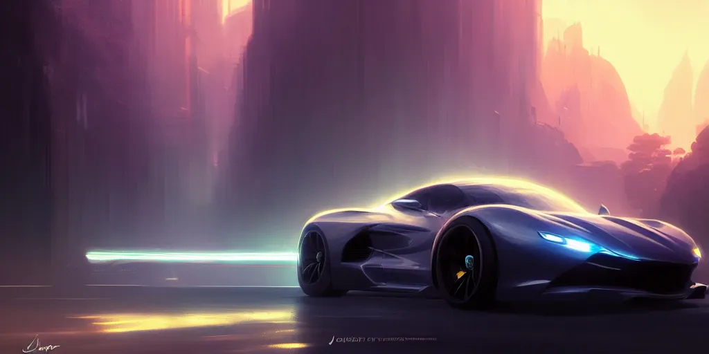 Image similar to Super car, concept art, low angle, high detail, warm lighting, volumetric, godrays, vivid, beautiful, trending on artstation, by Jordan grimmer, art greg rutkowski