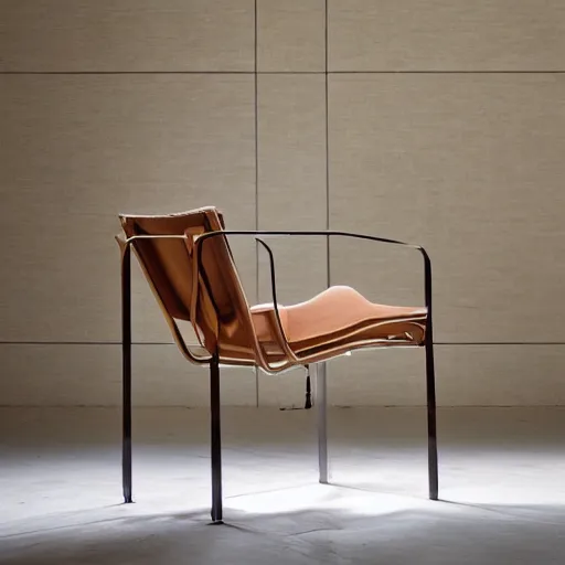 Image similar to midcentury modern wooden chair in the style of mies van der rough high end photoshoot