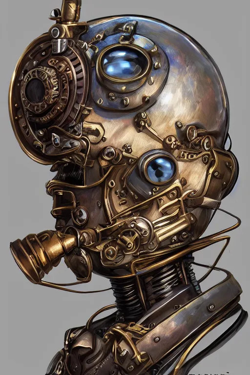 Image similar to steampunk helmet fantasy art mask robot ninja stylized digital illustration sharp focus, elegant intricate digital painting artstation concept art global illumination ray tracing advanced technology chaykin howard and campionpascale and cooke darwyn and davis jack