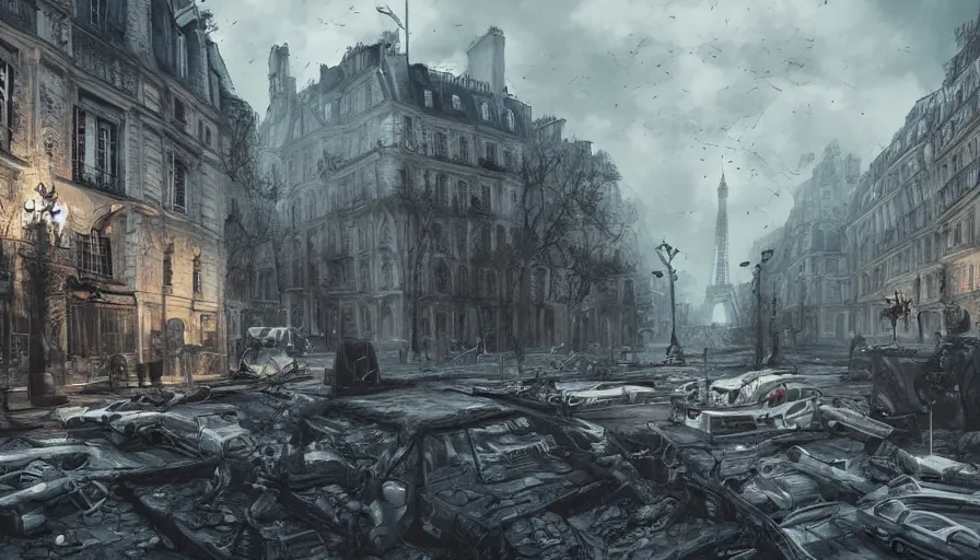 Image similar to Concept art of Resident Evil in Paris, hyperdetailed, artstation, cgsociety, 8k