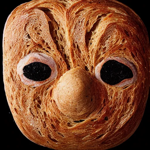 Prompt: bread with a crying human face