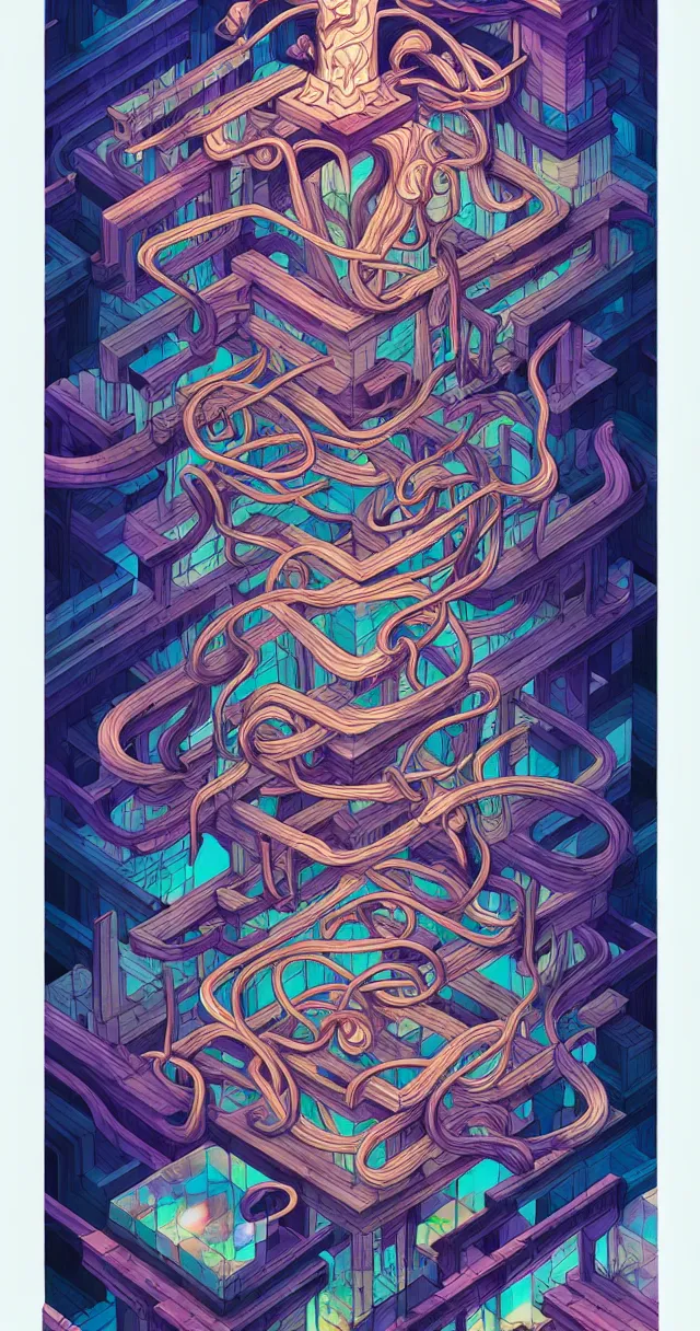 Image similar to arcane twisted turn of fate abstraction, centered award winning ink pen illustration, isometric abstract illustration by dan mumford, edited by craola, technical drawing by beeple and tooth wu, tiny details by artgerm and watercolor girl, symmetrically isometrically centered