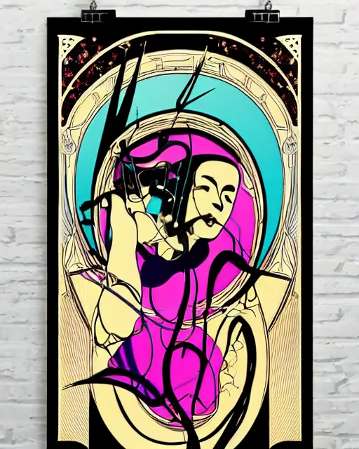 Image similar to art nouveau concert poster, 8 0 s, techno, house music