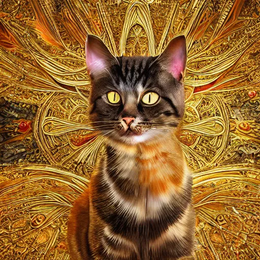 Prompt: hyperdetailed image of a cat as Cleopatra, rich deep colors, masterpiece, very coherent symmetrical artwork, cinematic, hyper realism, high detail, octane render, unreal engine, 8k, Vibrant colors, Smooth gradients, High contrast, depth of field, full body character drawing, intricate detail