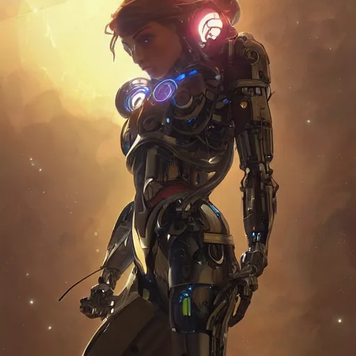 Image similar to cyborg droid entanglement milky way, epic lighting, sketch illustration, ultra detailed, art by artgerm and greg rutkowski and alphonse mucha