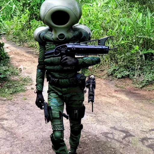 Image similar to extraterrestrial zeta reticulan alien, arrested by special forces