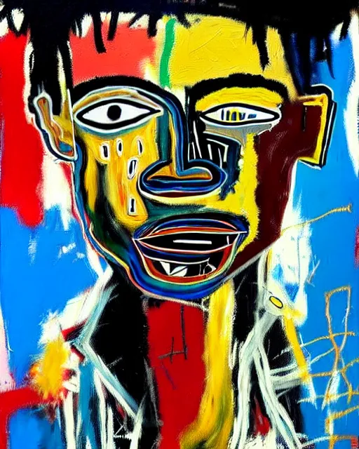 Image similar to stunning realistic painting portrait of jean - michel basquiat