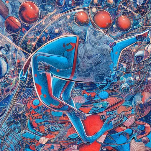 Image similar to james jean art of a part in space, hyper detail