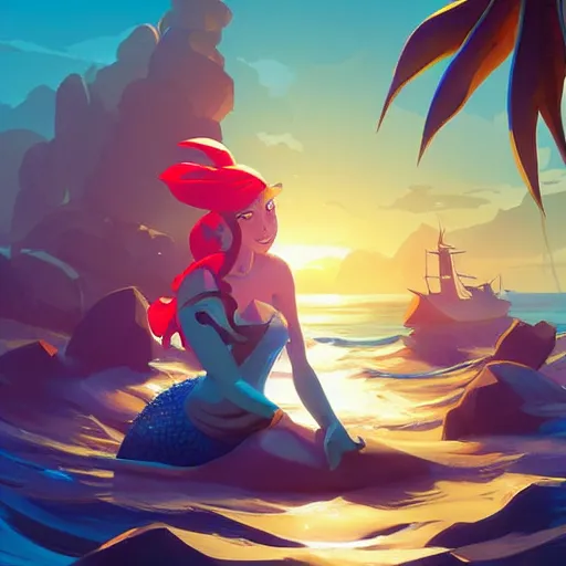 Image similar to painting mermaid treasure on sea of thieves game avatar hero smooth face median photoshop filter cutout vector, behance hd by jesper ejsing, by rhads, makoto shinkai and lois van baarle, ilya kuvshinov, rossdraws global illumination