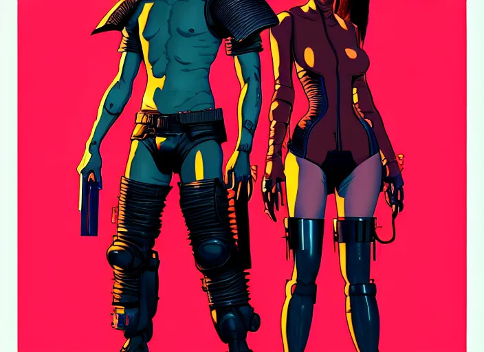 Image similar to cyberpunk samurai team. portrait by stonehouse and mœbius and will eisner and gil elvgren and pixar. character design. realistic proportions. cyberpunk 2 0 7 7 character art, blade runner 2 0 4 9 concept art. cel shading. attractive face. thick lines. the team. diverse characters. artstationhq.