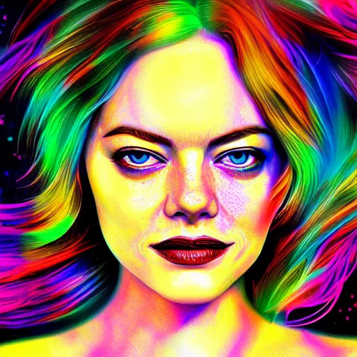 Prompt: 8k detailed psychedelic abstract illustration of Emma Stone , detailed, intricate, elegant, highly detailed, digital painting, artstation, smooth, sharp focus