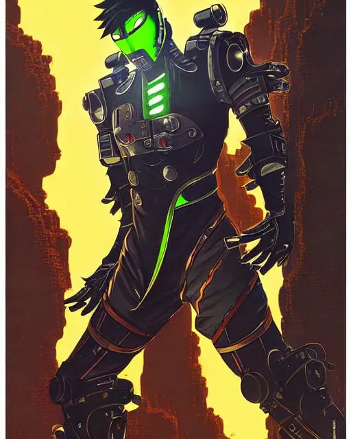 Image similar to genji the cyber ninja from overwatch, character portrait, portrait, close up, concept art, intricate details, highly detailed, vintage sci - fi poster, retro future, vintage sci - fi art, in the style of chris foss, rodger dean, moebius, michael whelan, and gustave dore