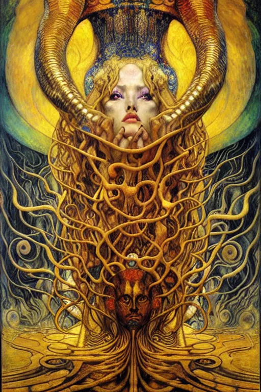 Image similar to Divine Chaos Engine by Karol Bak, Jean Delville, William Blake, Gustav Klimt, and Vincent Van Gogh, symbolist, visionary