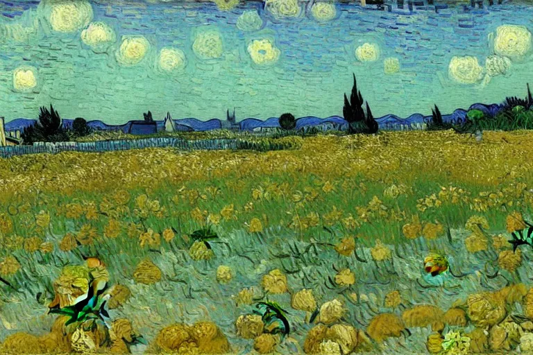 Prompt: 🌼🌼🌼🦋🐝☀️☁️ by Vincent Van Gogh