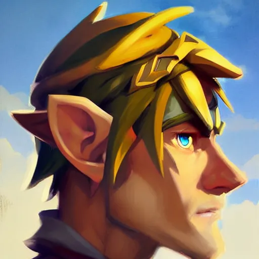 Image similar to Greg Manchess portrait painting of Link from Legend of Zelda as Overwatch character, medium shot, asymmetrical, profile picture, Organic Painting, sunny day, Matte Painting, bold shapes, hard edges, street art, trending on artstation, by Huang Guangjian and Gil Elvgren and Sachin Teng