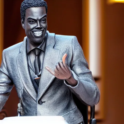 Image similar to stone statue of chris rock wearing a suit and tie