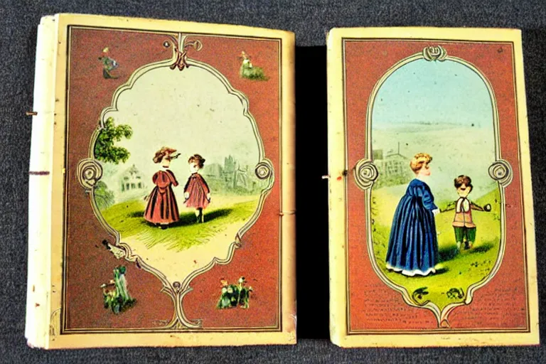 Prompt: antique victorian popup book childrens story book