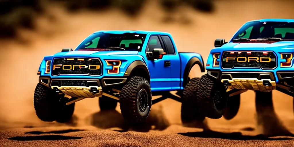 Image similar to Hot Wheels, Ford F-150 Raptor, cinematic, Maxxis, 8k, depth of field, bokeh. DAKAR