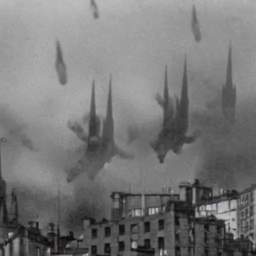 Prompt: there is a lesson for australia in the air raids in scotland last week. apparently through official bungling, no air - raid warning was given in edinburgh, although machine gun bullets and pieces of shrapnel were falling in the streets, 1 9 3 9 photo