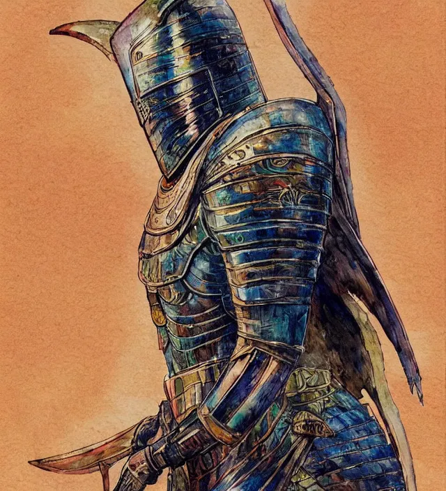 Image similar to a watercolor ink painting of a egyptian knight in the style of jean giraud in the style of moebius trending on artstation deviantart pinterest detailed realistic hd 8 k high resolution