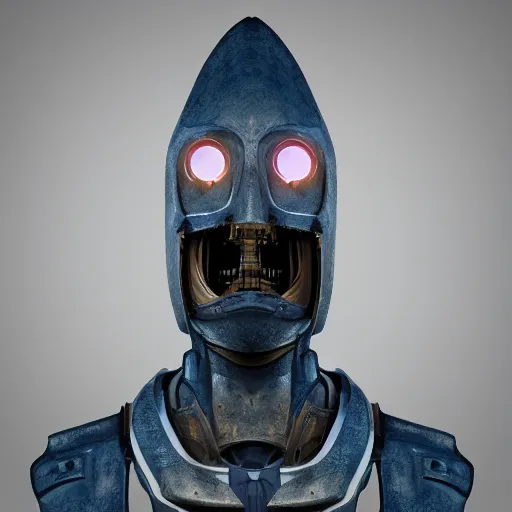 Image similar to award - winning. trending on artstation. 4 k. eerie tone. a warforged figure wearing a hooded cape made of the night sky with 1 dark blue glowing eye on its face. full - body. portrait.