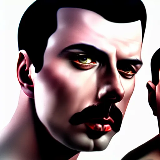 Prompt: wide - angle shot of egor letov and freddy mercury, photorealistic, highly detailed, digital art, by artgerm, 4 k