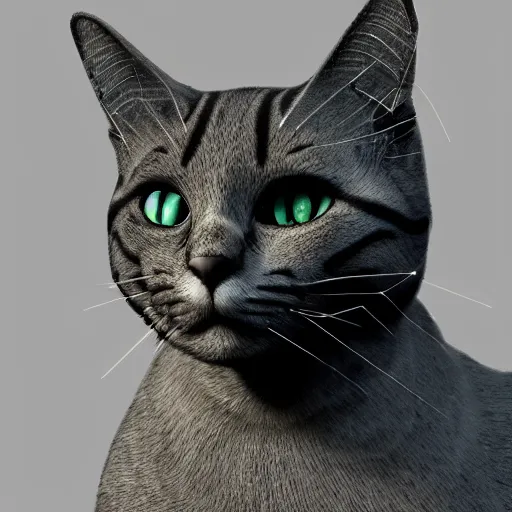 Prompt: a cybernetically enhanced cat, digital art, 3 d render, blender