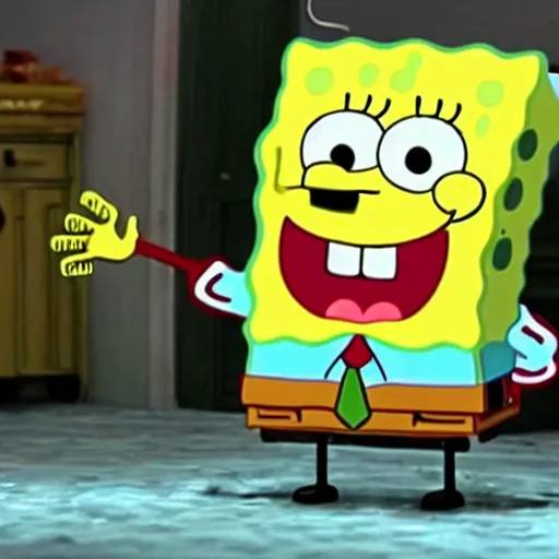 Prompt: Spongebob Squarepants confronting his inner trauma as it manifests in physical form