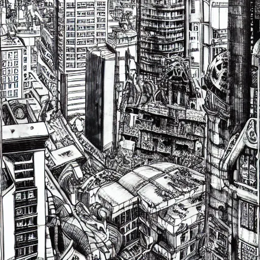Prompt: [ large city ] ( by kim jung gi ) ( by george morikawa ) ( by kentaro miura ) ( by eiichiro oda )