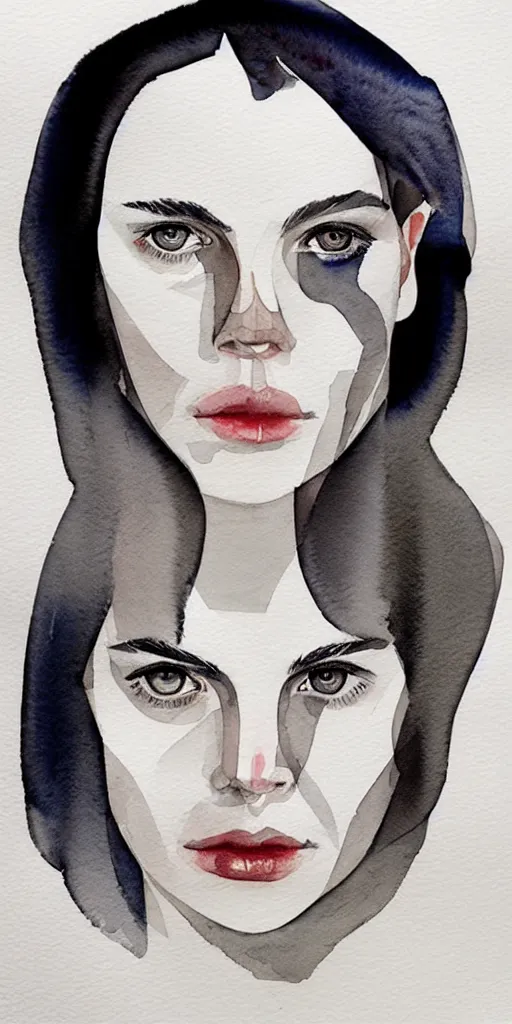 Image similar to beautiful face woman, symmetrical, grey, colorless and silent, watercolor portraits by Luke Rueda Studios and David downton