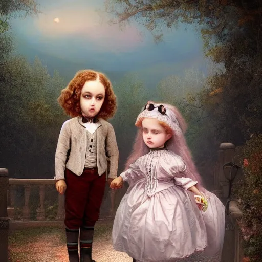 Prompt: victorian children, 8 k, 3 - d, unreal engine, amazing background, trending on artstation, style of mark ryden