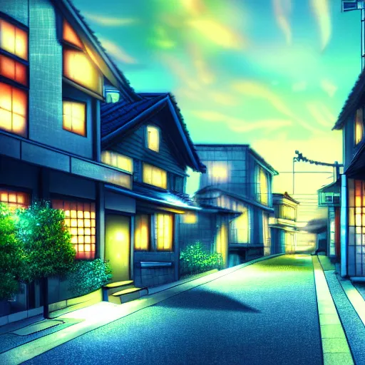 Image similar to anime tokyo residential quiet street scenery only wallpaper, night time scene, aesthetic, beautiful, hyper realistic