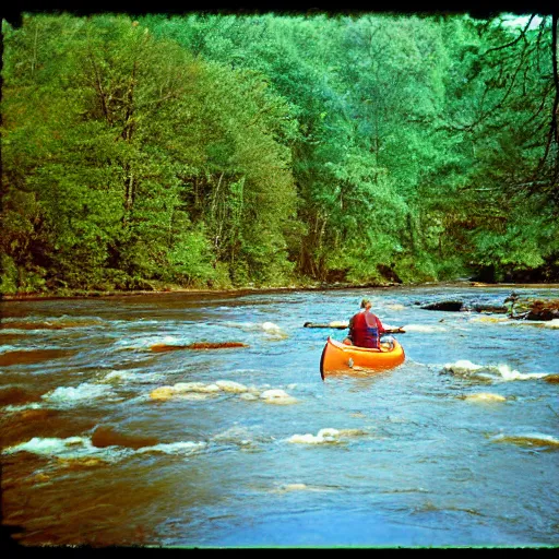 Prompt: cahaba river alabama, canoe in foreground, kodak ektachrome e 1 0 0,