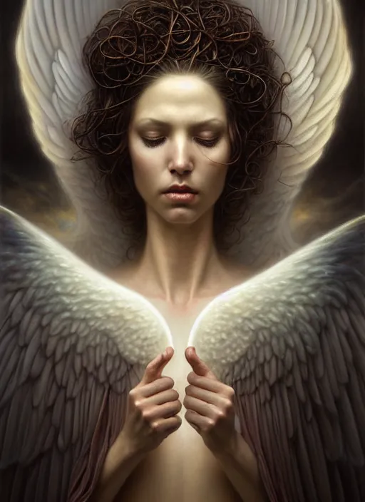 Image similar to elliot page as an angel, aesthetic, fine art, intricate, elegant, highly detailed, realistic hair, centered, digital painting, art station, conceptual art, soft, sharp focus, illustration, artwork, artgerm, tomasz alen kopera, peter mohrbacher, donato giancola, wlop, boris vallejo