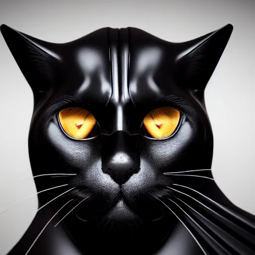 Image similar to 3 d rendered hyper realistic hyper detailed black cat wearing a cat - shaped darth vader helmet octane render, blender, 8 k