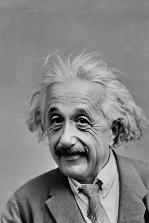 Image similar to professional photo of happy albert einstein on the background of the blackboard on which it is written e = mc 2, portrait,, ancient, realistic, detailed